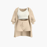 Loungewear Set - Damen Strick Outfit 3-teilig mit Cardigan – Beige