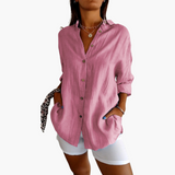 Locker geschnittene lange Bluse für Frauen - Knopfverschluss – Rosa