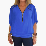 Helene | Chiffon-Top mit Reißverschluss – Blau