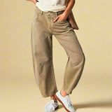 Thea - vintage-waschungs-damenhose mit kniestreifendetail – Ausgewaschenes Khaki