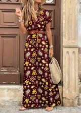 Carla | Elegantes langes Boho-Kleid – Burgunder