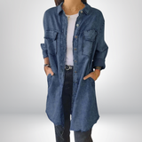 Krystyna – Stilvolle Jeansjacke Mit Langen Ärmeln und Kragen – Dunkelblau