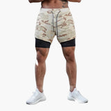 Herren Trainingsshorts mit Innenhose und Kordelzugbund – TarnFarbe Khaki