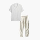 Herren Sommer Schlafanzug Set mit Kurzarmhemd und langer Hose – Weiß