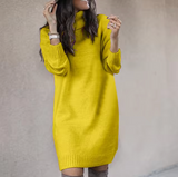 Damen Rollkragen Pulloverkleid | Langarm – Gelb