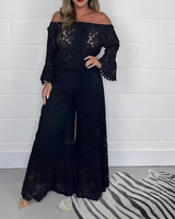 Schulterfreies Spitzenkleid mit weitem Schnitt – Boho-Chic trifft Eleganz – Schwarz