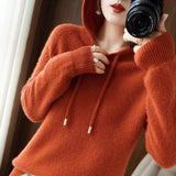 Damen Kapuzenpulli mit Langarm | Strick – Orange