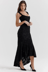 Annika | Damen Korsett Maxikleid Rüschen – Elegantes Korsett Maxi Kleid 2026 – Schwarz Arabella