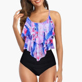 Zweiteiliger Damen - Tankini mit Volant und Bauchkontrolle – Lila