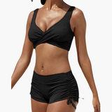 Twist-Bikini-Top mit Shorts - Damen Zweiteiler für den Sommer – Schwarz