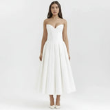Larissa | Damen Korsett Midi Kleid Besondere Anlässe – Korsett Midi Elegant 2026 – Weiß Laarni