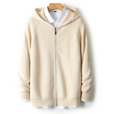 Strickjacke mit Kapuze Reißverschluss – Beige