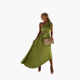 Romantisches Midikleid für Damen – 3D Blumenapplikationen – Grün