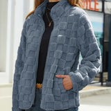 Valentine - Karierte Winterjacke für Damen – Blau