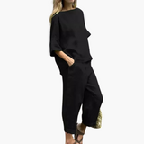 Zweiteiler Set Damen - Crop Top & Cropped Hose für den Sommer – Schwarz