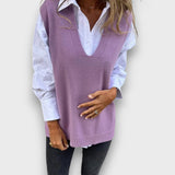 Lamielle – Strick-Weste mit V-Ausschnitt in Camel – Violett