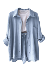 VICTORIA | ZWEITEILIGES HEMD-SHORTS-SET – Blau