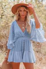 Dreamy Nights - Minikleid mit V-Ausschnitt und Spitze – Blau