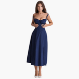 Midi Corsage Sommerkleid für Frauen - Blumenmuster Elegant – Marineblau