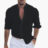 Sommerhemd für Herren - Leicht, Luftig & Stehkragen Casual – Schwarz