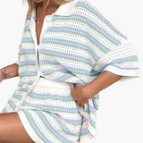 Crochet 2-Piece Set für Frauen - Stylish Sommer-Outfit – Blau/ Grün