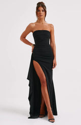 Stacy | Schulterfreies Maxikleid – Schwarz
