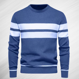 Eleganter Herren Streifenpullover Mit Zickzack-Muster – Atmungsaktiver Slim-Fit Klassiker – Blau