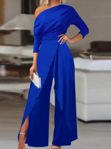 Amoura – Raffinierter schulterfreier Jumpsuit – Blau
