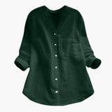 Lockere Hemdbluse für Damen - Langarm, Stehkragen & Casual – Grün