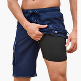 Sommer-Shorts - Herren 2-in-1 Stretchshorts mit Innenslip – Navyblau