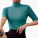 Damen Rollkragenpullover mit halbem Arm und nahtlosem Design – Grün