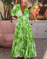 Emma - Damen Maxikleid mit Blumenprint – Hellgrün