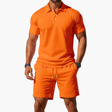 Leichtes Sommer Polo Set Herren - Kurzarmshirt & passende Shorts – Orange