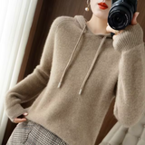 Cenna – Gestrickter Kapuzenpullover aus Kaschmirwolle – Hellbraun