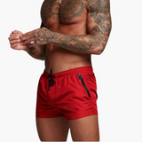 Herren schnelltrocknende Shorts mit elastischem Bund und Reißverschluss – Rot
