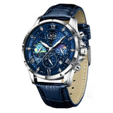 Stilvolle Mondphasen-Armbanduhr – Silber Blau