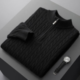 Robert – hochwertiger herrenpullover aus weichem stoff mit halbem reißverschluss – Schwarz