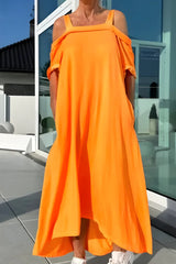 Vathsala - Langes Schulterfreies Sommer Kleid – Orange