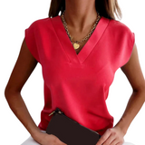 Bequeme Sommerbluse für Frauen - Leichte V-Ausschnitt Bluse – Rot