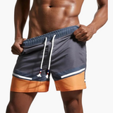 Gestreifte Badeshorts - Herren Schwimmshorts mit Kordelzug – Orange
