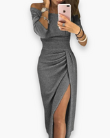 Damen Elegantes Glitzer Kleid | Maxi Abendkleid – Grau