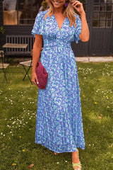 Bianca | Lange Damenkleid Mit V-Ausschnitt – Blau