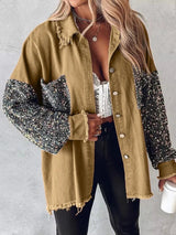 Aadhya – jeansjacke mit kontrastierenden pailletten – Khaki