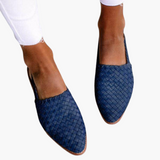 Geflochtene Leder Slingbacks für Damen - Flache Sommerschuhe – Blau