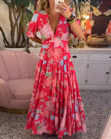 Caterina | Langes Kleid mit Blumenmuster – Rot