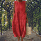Aikaterini | Elegantes ärmelloses Baumwollkleid mit praktischen Taschen – Rot