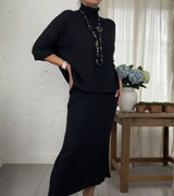 Marlene™ - Strick-Set mit Geripptem Rock – Schwarz