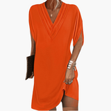 Kleid Damen - Elegant mit V-Ausschnitt & kaschierendem Schnitt – Orange