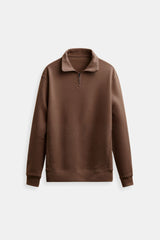Minimalistischer Fleece-Pullover mit Reißverschluss – Wärme & Stil vereint – Braun