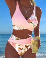 Clara | Bikini mit kontrastierendem Blumenmuster und Schlitz – Rosa